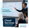 Mahr EDV Mitarbeiter präsentiert einer Kundengruppe in einem Besprechungsraum eine Cloud Strategie und Architektur auf einem großen Bildschirm
