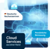 Digitale Cloud Grafik mit Backup Symbolen und technischen Verbindungslinien