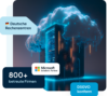 Server mit Visualisierung einer leuchtenden Cloud darüber als Symbol für Cloud Computing und digitale Infrastruktur