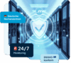 Serverraum mit digitalem Schutzschild als Symbol für sichere deutsche Rechenzentren