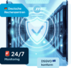 Serverraum mit digitalem Schutzschild als Symbol für sichere deutsche Rechenzentren