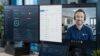 Zwei Bildschirme zeigen ein IT Monitoring Dashboard, eine Ticketübersicht und einen Mahr EDV Mitarbeiter in einer Videokonferenz als remote support