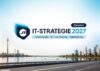 Beitragsbild mit Logo der IT-Strategie 2027 in Düsseldorf mit Stadtsilhouette von Düsseldorf