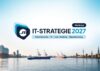 Beitragsbild mit Logo der IT-Strategie 2027 in Hamburg mit Stadtsilhouette von Hamburg