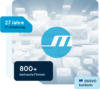 Grafik mit virtueller Visualisierung von Emails mit dem Mahr EDV Logo im Vordergrund