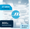 Grafik mit virtueller Visualisierung von Emails mit dem Mahr EDV Logo im Vordergrund