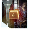 Visualisierung eines Sicherheits Backups vor einem überfluteten Serverraum und abgebranntem IT Arbeitsplatz