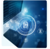 Digitale Visualisierung einer Fingerabdruck Authentifizierung mit vernetzten Sicherheits und Cloud Symbolen