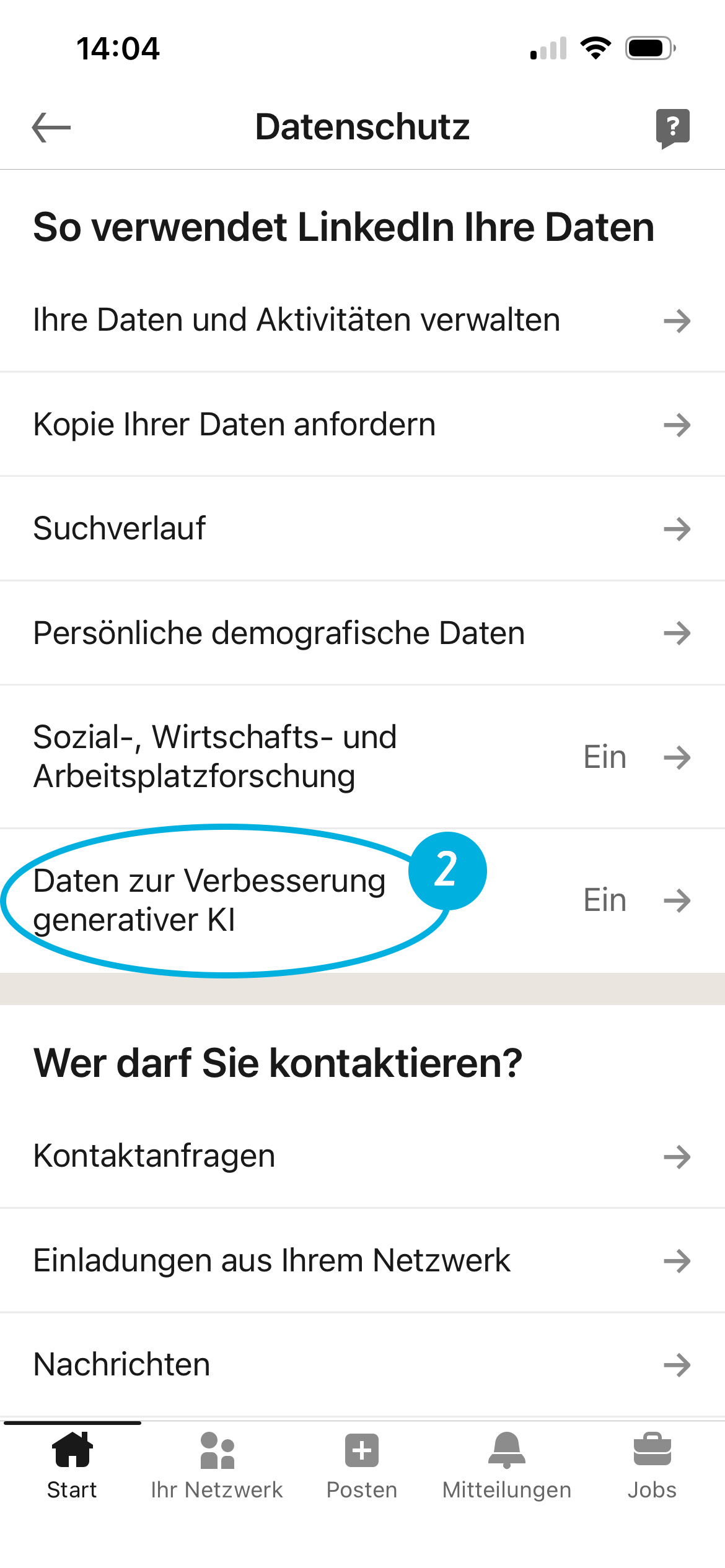 LinkedIn Datenschutz Schritt 2